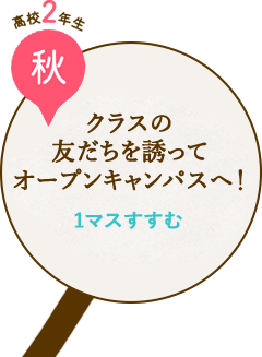 クラスの友だちを誘ってオープンキャンパスへ！1マスすすむ