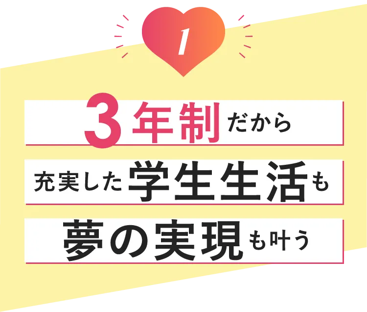 3年制だから充実した学生生活も夢の実現も叶う